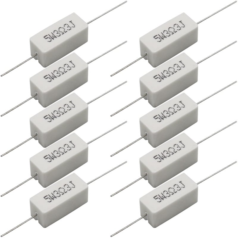 Dimlove Cement Resistor, 10 PCS 5W 3.3 Ohm 5% Axial Lead Wire White Wound Fixed Ceramic Power Resistor - Flame, Heat, Moisture Resistance for Precharge Horizontal Applications - Image 1